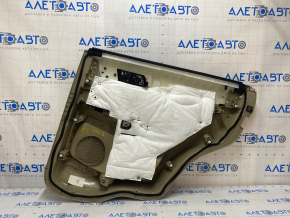Door trim card rear left Ford Explorer 16-19 rest, beige, cloth insert, leather armrest, needs cleaning, scratches, broken mount, crack