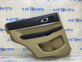Door trim card rear left Ford Explorer 16-19 rest, beige, cloth insert, leather armrest, needs cleaning, scratches, broken mount, crack
