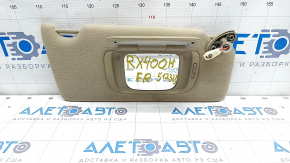 Right visor Lexus RX300 RX330 RX350 RX400h 04-09 beige, without hook