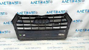 Radiator grill Audi Q5 80A 18-20 complete, with emblems, chrome, without parking sensors, cracks, sand, pressed