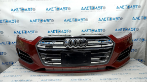 Front bumper assembly Audi A5 F5 17-19 for parking sensors premium, prestige, with radiator grille, red, scratches, sand on chrome, broken fastener