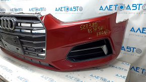 Front bumper assembly Audi A5 F5 17-19 for parking sensors premium, prestige, with radiator grille, red, scratches, sand on chrome, broken fastener