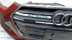 Front bumper assembly Audi A5 F5 17-19 for parking sensors premium, prestige, with radiator grille, red, scratches, sand on chrome, broken fastener