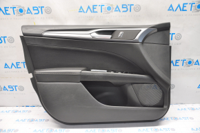 Door trim card front left Ford Fusion mk5 13-16 black with black insert cloth, armrest leather, molding gray gloss, rubbed