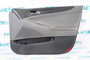 Door trim card front right Hyundai Sonata 11-15 dark gray, with gray insert leather, armrest leather, black molding structure, scratches