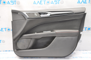 Door trim card front right Ford Fusion mk5 13-16 black with black insert cloth, armrest leather, molding gray gloss, red stitching, scratches