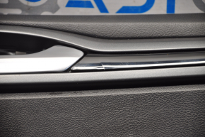 Door trim card front right Ford Fusion mk5 13-16 black with black insert cloth, armrest leather, molding gray gloss, red stitching, scratches