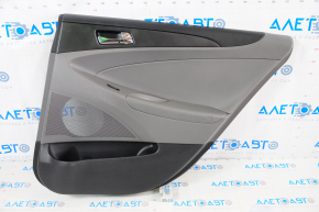 Door trim card rear right Hyundai Sonata 11-15 black with gray insert leather, armrest leather, black molding structure, scratch