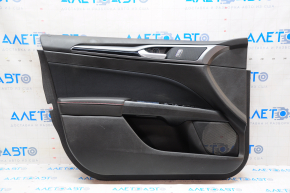 Door trim card front left Ford Fusion mk5 13-16 black with black insert cloth, armrest leather, molding gray gloss, red stitching, scratches, burnt leather