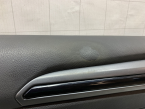 Door trim card front left Ford Fusion mk5 13-16 black with black insert cloth, armrest leather, molding gray gloss, red stitching, scratches, burnt leather