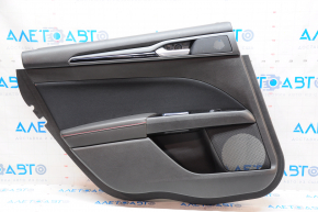 Door trim card rear left Ford Fusion mk5 13-16 black with black insert cloth, armrest leather, molding gray gloss, red stitching, scratches