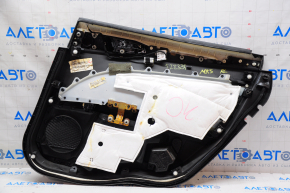 Door trim card rear left Ford Fusion mk5 13-16 black with black insert cloth, armrest leather, molding gray gloss, red stitching, scratches
