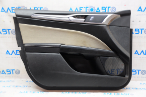 Door trim card front left Ford Fusion mk5 17-20 black with beige insert cloth, armrest leather, molding gray structure, scratches, for cleaning