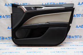 Door trim card front right Ford Fusion mk5 17-20 black with beige insert cloth, armrest leather, molding gray structure, for cleaning, scratches