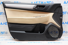Door trim card front left Subaru Legacy 15-19 black with beige insert cloth, armrest leather molding gray structure, scratches, for cleaning