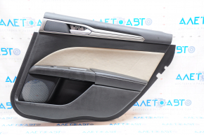 Door trim card rear right Ford Fusion mk5 17-20 black with beige insert cloth, armrest leather, molding gray structure, swollen leather, scratches, needs cleaning