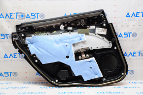 Door trim card rear right Ford Fusion mk5 17-20 black with beige insert cloth, armrest leather, molding gray structure, swollen leather, scratches, needs cleaning