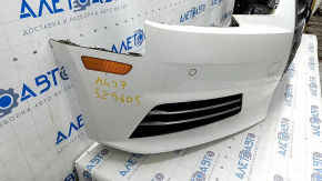 Front bumper assembly Audi A4 B9 17-19 without washers, for 4 parking sensors, white, pressed, broken fastenings