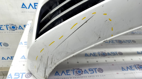 Front bumper assembly Audi A4 B9 17-19 without washers, for 4 parking sensors, white, pressed, broken fastenings