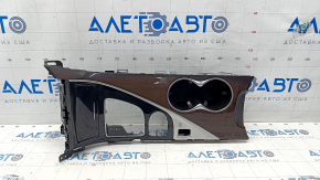 Center console trim with cup holders Infiniti Q50 14-15 with wood trim, scratches