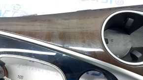 Center console trim with cup holders Infiniti Q50 14-15 with wood trim, scratches