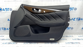 Door trim card front right Infiniti Q50 14- black, wood trim, leather insert black, scratches