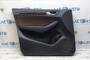 Door trim card front left Audi Q5 8R 09-12 black with brown insert leather, armrest leather, molding under wood gloss, scratch, dent on armrest