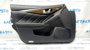 Door trim card front left Infiniti Q50 14- black, wood trim, leather insert black, scratches