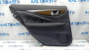 Door trim card rear left Infiniti Q50 14- black, wood trim, leather insert black, scratches