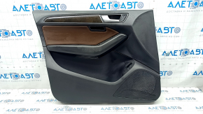 Door trim card front left Audi Q5 8R 09-17 black with brown insert leather, molding under wood, scratches