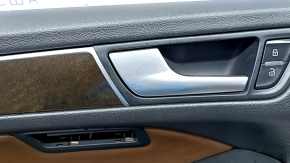 Door trim card front left Audi Q5 8R 09-17 black with brown insert leather, molding under wood, scratches