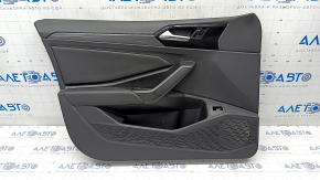 Door trim card front left VW Jetta 19- black with black insert leather, armrest leather, molding gray, insert black gloss, dents on leather