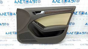 Door trim card front right Audi A4 B8 13-16 rest, brown with beige insert leather, armrest leather, molding under the tree structure, sedan, scratches, broken fastening