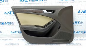 Door trim card front left Audi A4 B8 13-16 rest, brown with beige insert leather, armrest leather, molding under the tree structure, sedan, scratches, broken fasteners, cracks in the armrest