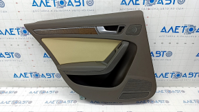 Door trim card rear left Audi A4 B8 13-16 rest, brown with beige insert leather, armrest leather, molding under the tree structure, sedan, scratches, broken fasteners, cracks in the armrest