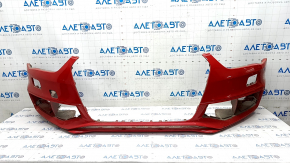 Bare front bumper Audi A4 B8 13-16 rest, red, under headlight washers, dented, bumps, broken mount