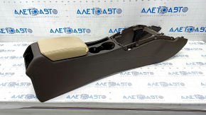 Central console armrest and cup holders Audi A4 B8 13-16 rest, brown with beige, scratches, torn armrest, dangling