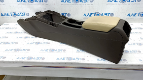 Central console armrest and cup holders Audi A4 B8 13-16 rest, brown with beige, scratches, torn armrest, dangling