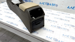 Central console armrest and cup holders Audi A4 B8 13-16 rest, brown with beige, scratches, torn armrest, dangling