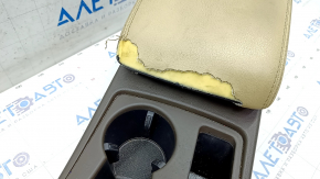 Central console armrest and cup holders Audi A4 B8 13-16 rest, brown with beige, scratches, torn armrest, dangling