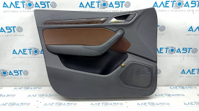 Door trim card front left Audi Q3 8U 15-18 black with brown leather, cracked crepe, bumps, abrasions, peeling coating on the handle