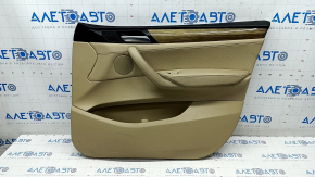 Door trim card front right BMW X3 F25 11-17 beige leather, wood insert, worn, scratches, broken fastening