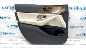 Door trim card front left Mercedes W167 GLE 350 450 20-23 beige leather, Burmester, with wood insert