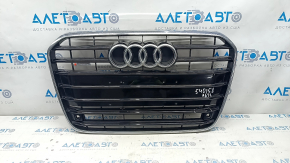 Radiator grille assembly Audi A6 C7 12-15 pre-restyling, without camera, black gloss, for parking sensors, sand, broken honeycombs, cracks