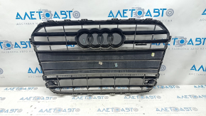 Radiator grille assembly Audi A6 C7 12-15 pre-restyling, without camera, black gloss, for parking sensors, sand, broken honeycombs, cracks