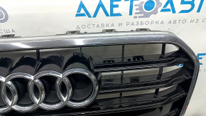 Radiator grille assembly Audi A6 C7 12-15 pre-restyling, without camera, black gloss, for parking sensors, sand, broken honeycombs, cracks