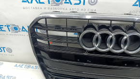 Radiator grille assembly Audi A6 C7 12-15 pre-restyling, without camera, black gloss, for parking sensors, sand, broken honeycombs, cracks