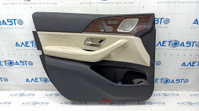 Door trim card front left Mercedes W167 GLE 350 450 20-23 beige leather, insert glossy brown, Burmester, scratches, for dry cleaning