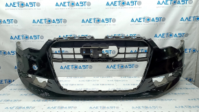 Bare front bumper Audi A6 C7 12-15 pre-rest, for parking sensors, black, painted, pressed, scratches, crack in mount