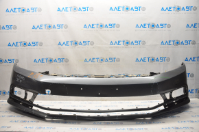Bare front bumper VW Jetta 15-18 USA graphite, pressed, scratches, breaks, non-factory holes